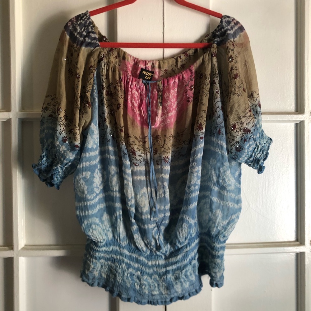 Blue and Brown Boho Blouse